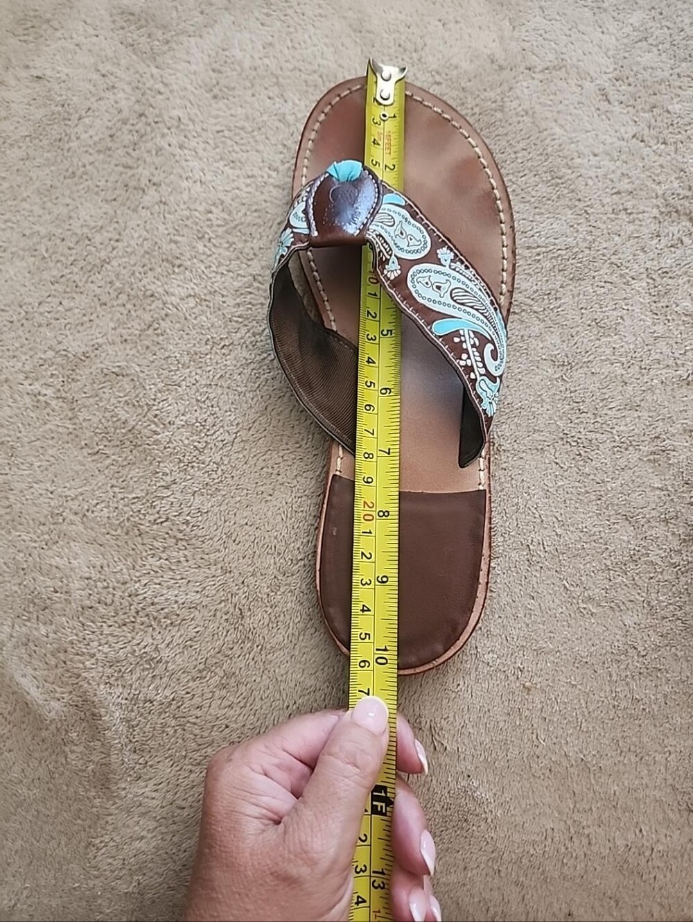 Leather Brown & Teal Paisley Thong Sandals - Women - Picture 5 of 5